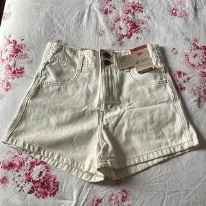 Levi's High-Waist Cream Denim Shorts